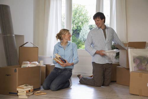 Furniture and boxes arranged by cubic-yard volume for pricing