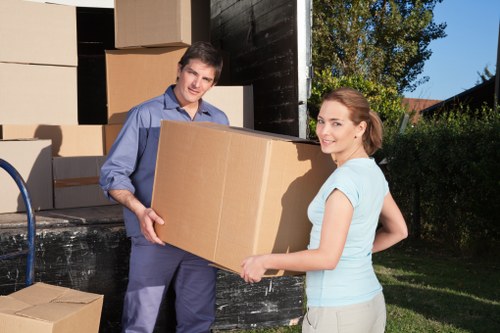 Packed boxes and furniture prepared for house removals in Stjohnswood